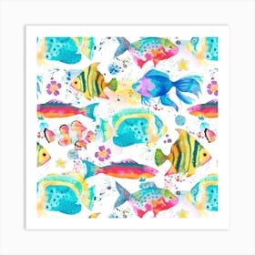 Marine Fishes Watercolour Square Art Print
