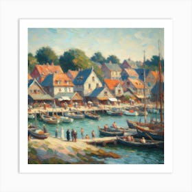 Harbor Scene, Acrylic Painting Style Art Print