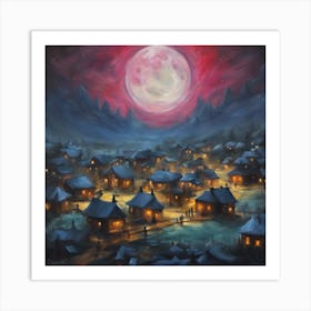 Full Moon Village Art Print