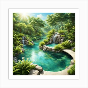 Waterfall In The Forest 82 Art Print