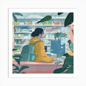 Girl At The Pharmacy Art Print