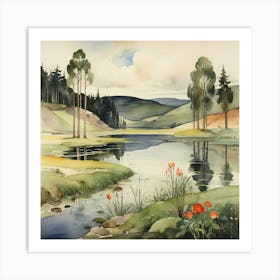 Small Lake 1919 By Magnus Enckell Watercolor Cartoon 3 Art Print