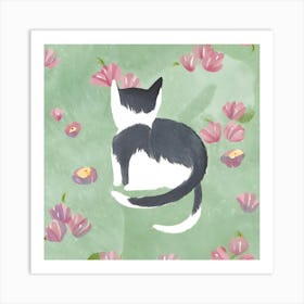 Cat In Flowers 2 Art Print