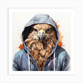 Watercolour Cartoon Hawk In A Hoodie 1 Art Print