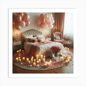 Romantic Bedroom with Balloons Art Print