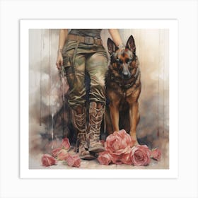 Soldier And Her Dog Art Print