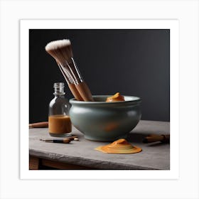 Bowl Of Paint Brushes Art Print