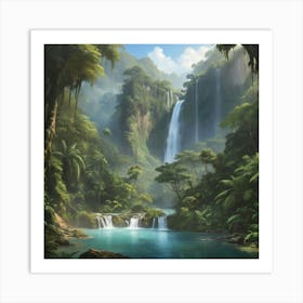 Waterfall In The Jungle paintings art print 5 Art Print