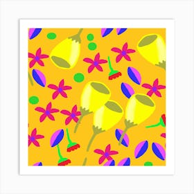 Yellow Flowers On Yellow Background Art Print