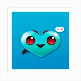 Heart Shaped Eyes Emoticon With Transparent Speech Bubble Attached Floating On A Cerulean Blue Back Art Print