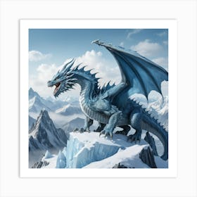 Mythical Dragon In A Snow Covered Mountain Range Art Print