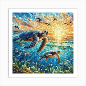 Turtle in Sunset Mosaic Canvas Print Art Print