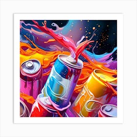 Soda Cans Exploding in Color Art Print