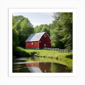 Red Barn In The Woods 4 Art Print