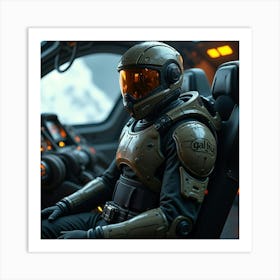 Space Bounty Hunter With Futuristic Gear In A Starship Cockpit 1 Art Print