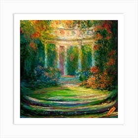 Craiyon 221359 Monet Viktorian Garden Rennaissance Rococo Entre On Garden Curved Stairs Garden Palac Art Print