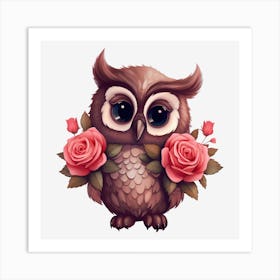 Owl With Roses 6 Art Print