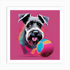 Schnauzer Dog Puppy Running After The Ball Art Print