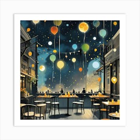 Night Sky With Balloons Art Print