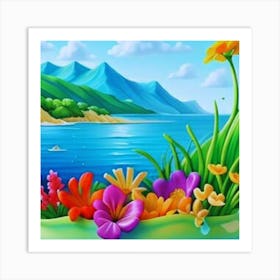 Flowers By The Sea Art Print