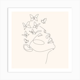 Butterfly On A Woman'S Head Art Print