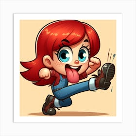 Cartoon Girl Kicking Art Print