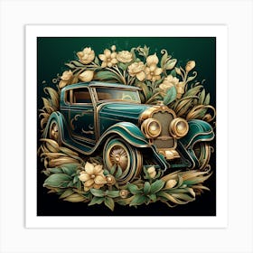 Vintage Car With Flowers Art Print