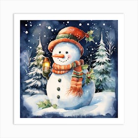 Snowman In Winter Art Print