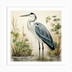Ohara Koson Inspired Bird Painting Great Blue Heron 7 Square Art Print