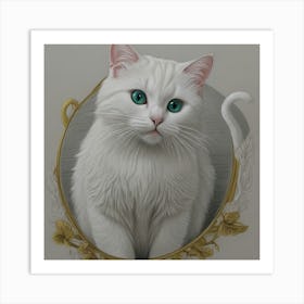 White Cat In A Frame Art Print