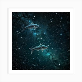 Two Fish Swimming In Space 1 Art Print