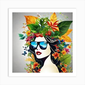 Woman With Flowers On Her Head 1 Art Print