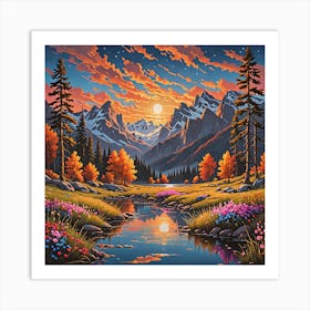 Sunset In The Mountains 4 Art Print