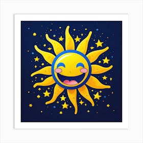 Lovely smiling sun on a blue gradient background 93 Art Print