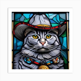 Cat, Pop Art 3D stained glass cat cowboy limited edition 46/60 Art Print