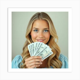 Beautiful Woman Holding Money 3 Art Print