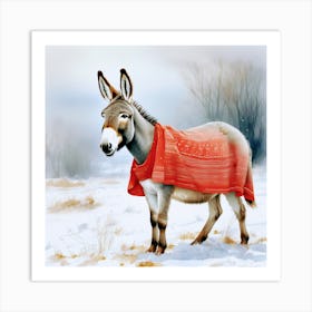 Donkey In The Snow Art Print