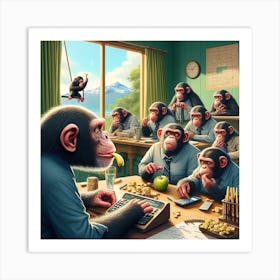 Monkeys In The Office Art Print