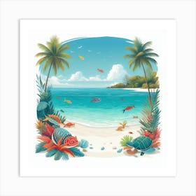 Tropical Beach Scene Art Print