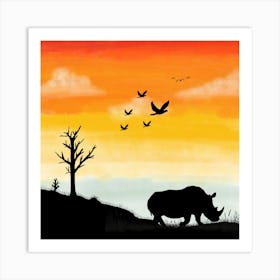 Rhino At Sunset Art Print