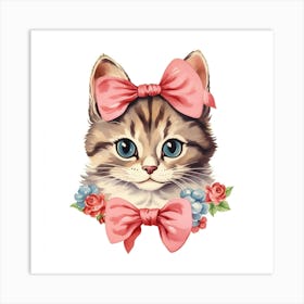 Cute Kitten With Pink Bow 2 Art Print