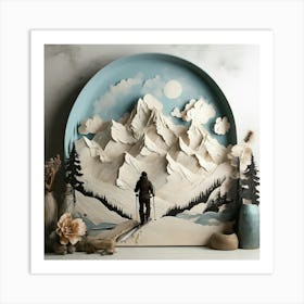 Boho art silhouette of Mountains with ski resort Art Print