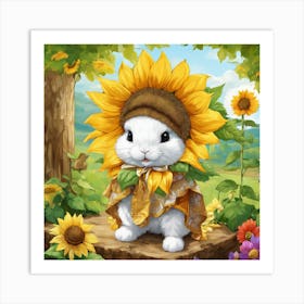 Sunflower Bunny Art Print