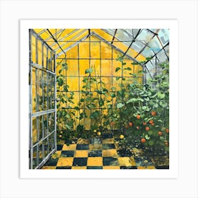 Plants In The Greenhouse Yellow Checkerboard 2 Art Print