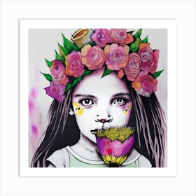 Girl With Flower Crown Art Print