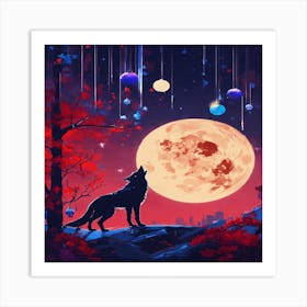 Moon And Wolf Art Print