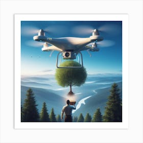 Drone Flying Over A Tree Art Print