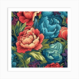 Peony Flower Seamless Pattern Art Print