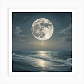 Full Moon Over The Ocean Art Print