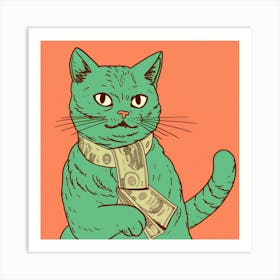 Cat With Money Art Print